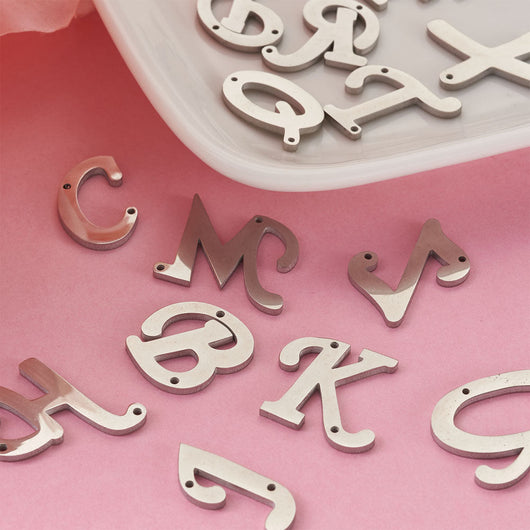 Links, Alphabet, A-Z, Capital Letters, Stainless Steel, Silver, 15-20mm - BEADED CREATIONS