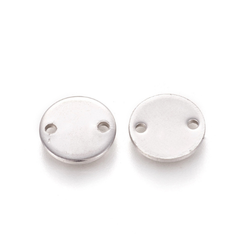 Links, Blank Tags, Round, Stainless Steel, Silver, 10mm - BEADED CREATIONS