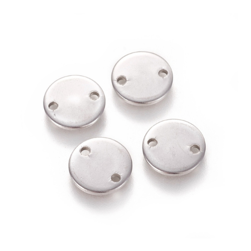 Links, Blank Tags, Round, Stainless Steel, Silver, 10mm - BEADED CREATIONS