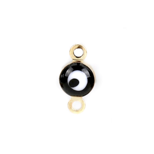 Links, Evil Eye, Round, Black, Enamel, Gold Plated, Brass, 9mm - BEADED CREATIONS
