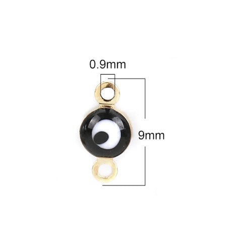 Links, Evil Eye, Round, Black, Enamel, Gold Plated, Brass, 9mm - BEADED CREATIONS
