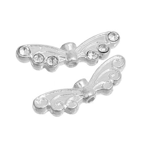Links, Multi-Strand Links, Butterfly Wings, With Clear Rhinestones, Silver Tone, Alloy, 22mm - BEADED CREATIONS