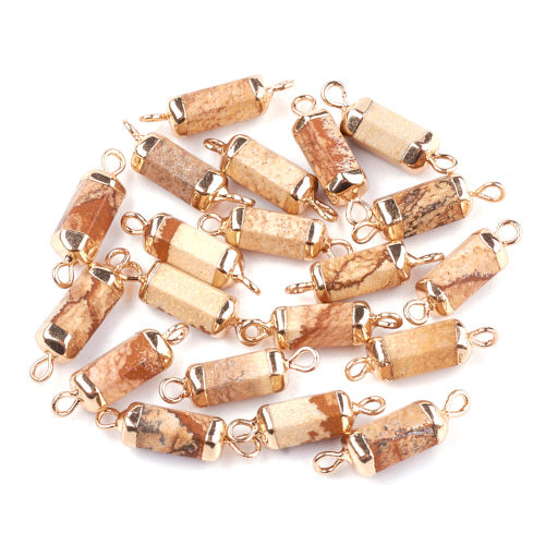 Links, Picture Jasper, Faceted, Column, 20-21mm - BEADED CREATIONS