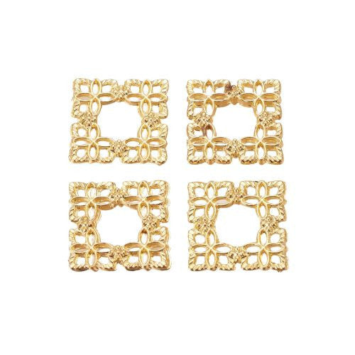 Links, Square, Filigree, 18K Gold Plated, Alloy, 15mm - BEADED CREATIONS