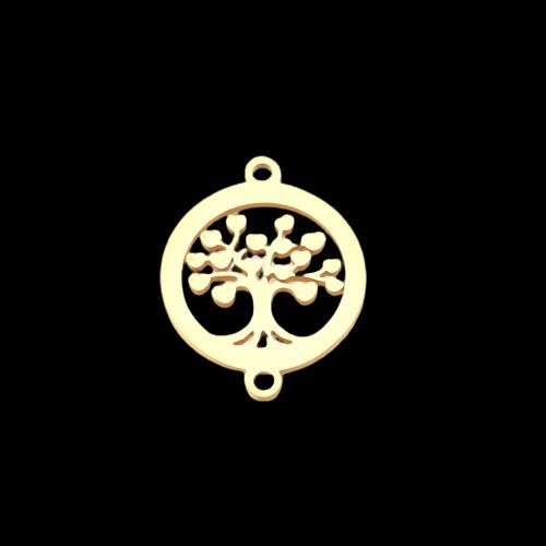 Links, Stainless Steel, Flat, Round, Tree Of Life, Gold Plated, 21mm - BEADED CREATIONS