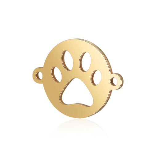 Links, Stainless Steel, Paw Print, Round, Gold Plated, 12x15.5mm - BEADED CREATIONS