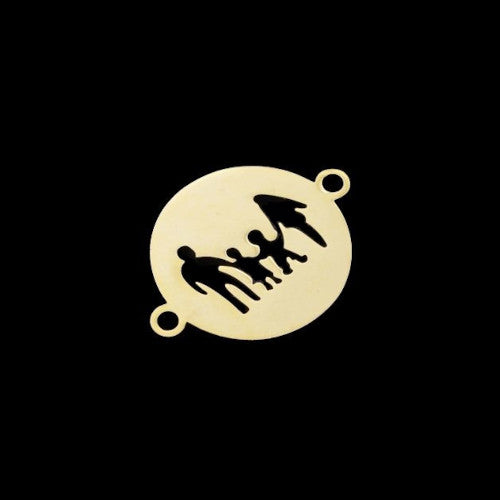 Links, Stainless Steel, Round, Laser-Cut, Family, Gold Plated, 19mm - BEADED CREATIONS