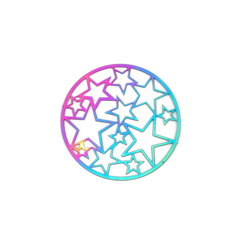 Links, Stars, Round, Laser-Cut, Stainless Steel, (IP), Rainbow, 31.5mm - BEADED CREATIONS