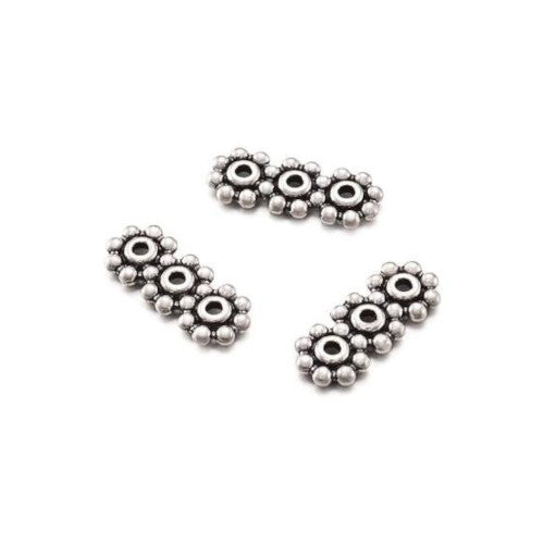 Links, Tibetan Style, Multi-Strand Links, 3-Hole, Antique Silver, Alloy, 10.5mm - BEADED CREATIONS