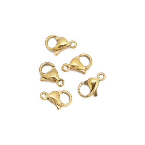 Lobster Claw Clasps, 18K Gold Plated, 304 Stainless Steel, 11x7mm - BEADED CREATIONS