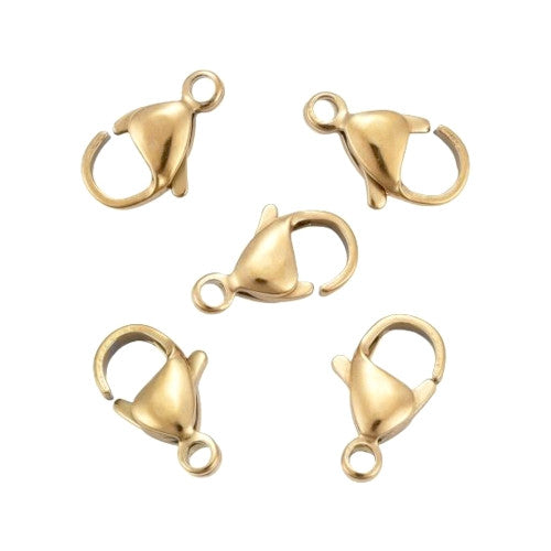 Lobster Claw Clasps, 304 Stainless Steel, 18K Gold Plated, 12x7mm - BEADED CREATIONS