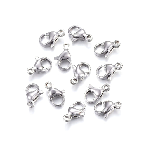 Lobster Claw Clasps, 304 Stainless Steel, Silver Tone, 10x6.5mm - BEADED CREATIONS