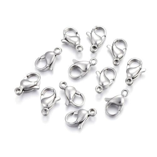 Lobster Claw Clasps, 304 Stainless Steel, Silver Tone, 12x7.5mm - BEADED CREATIONS