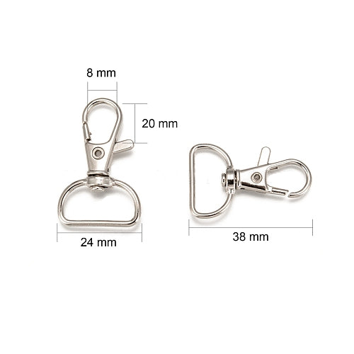 Lobster Claw Clasps, 360° Swivel, D Ring, Silver Tone, Alloy, 38mm - BEADED CREATIONS