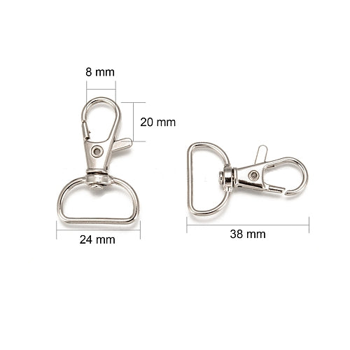 Lobster Claw Clasps, 360° Swivel, D Ring, Silver, Alloy, 38mm - BEADED CREATIONS