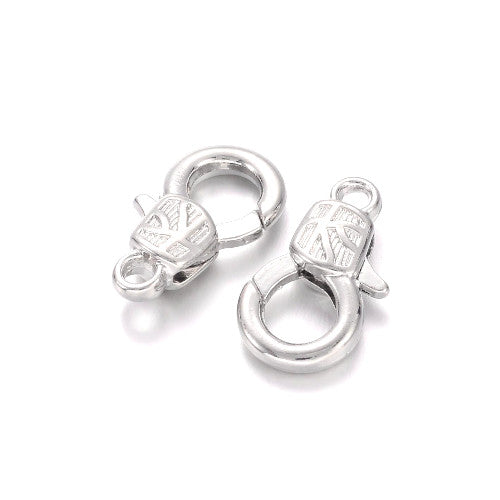 Lobster Claw Clasps, Abstract Design, Silver Plated, Alloy, 17x11mm - BEADED CREATIONS