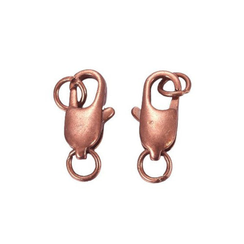 Lobster Claw Clasps, Brass, With Open Jump Ring, Red Copper, 16x6mm - BEADED CREATIONS