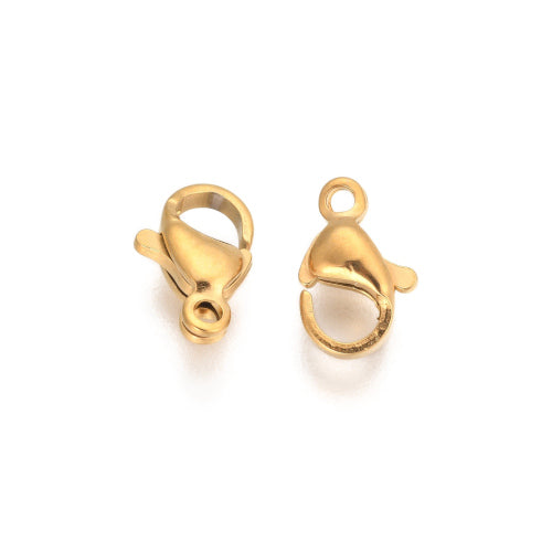 Lobster Claw Clasps, Gold Plated, 304 Stainless Steel, 10x7mm - BEADED CREATIONS