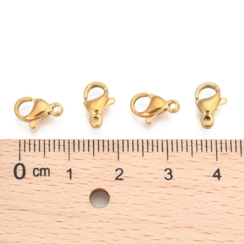 Lobster Claw Clasps, Gold Plated, 304 Stainless Steel, 10x7mm - BEADED CREATIONS