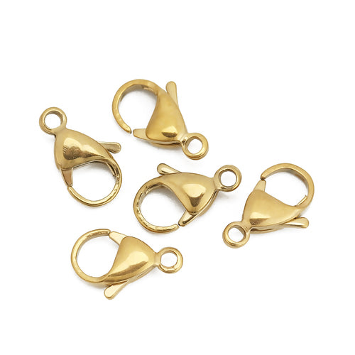 Lobster Claw Clasps, Gold Plated, 304 Stainless Steel, 15x9mm - BEADED CREATIONS