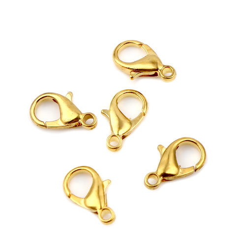 Lobster Claw Clasps, Gold Plated, Alloy, 12x7mm - BEADED CREATIONS