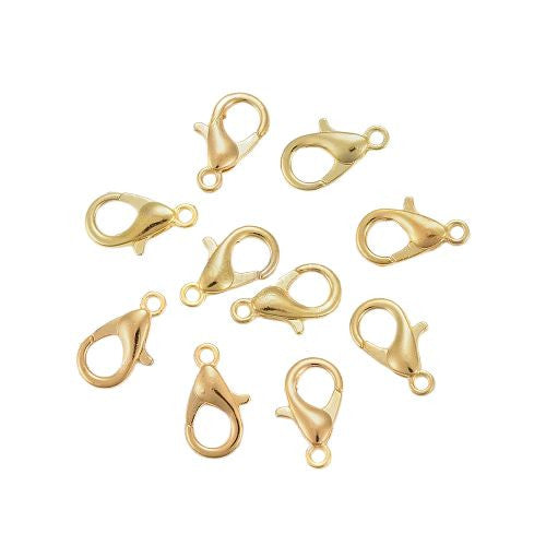Lobster Claw Clasps, Gold Plated, Alloy, 14x8mm - BEADED CREATIONS
