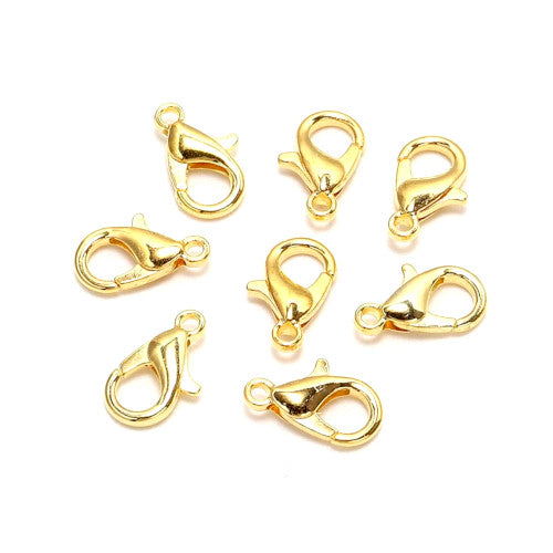 Lobster Claw Clasps, Gold Plated, Alloy, 15x9mm - BEADED CREATIONS