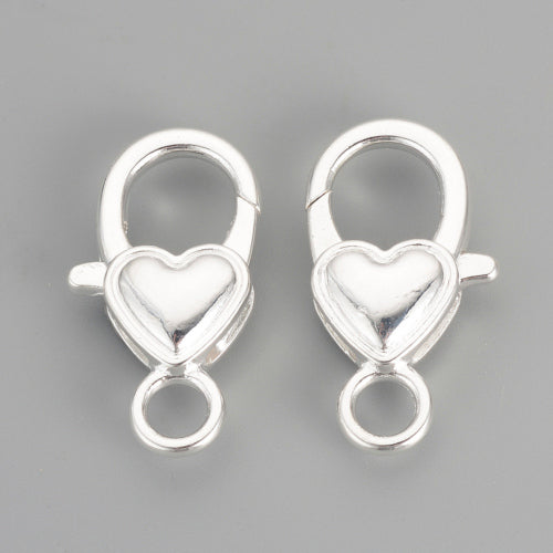 Lobster Claw Clasps, Heart, Silver Plated, Alloy, 26.5x15x6.5mm - BEADED CREATIONS