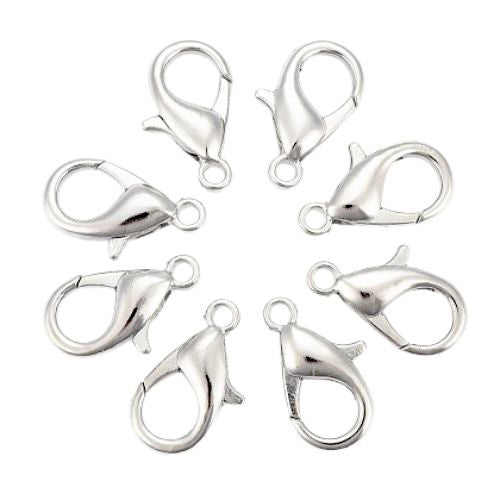 Lobster Claw Clasps, Silver Tone, Alloy, 16x8mm - BEADED CREATIONS