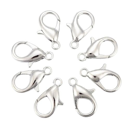 Lobster Claw Clasps, Silver, Alloy, 16x8mm - BEADED CREATIONS