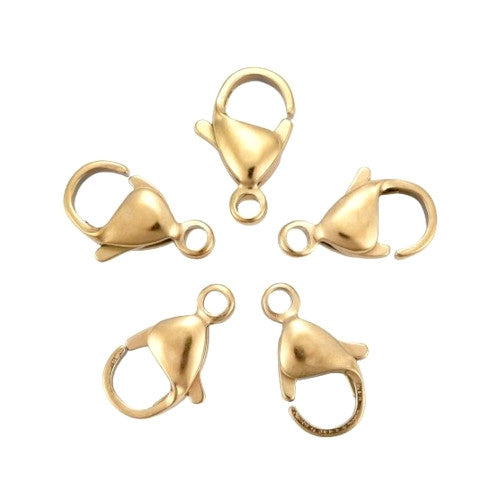 Lobster Claw Clasps, Stainless Steel, 18K Gold Plated, 12x7mm - BEADED CREATIONS