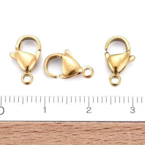 Lobster Claw Clasps, Stainless Steel, 18K Gold Plated, 12x7mm - BEADED CREATIONS