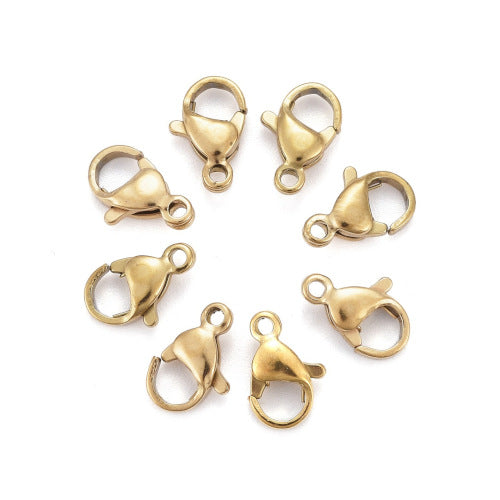 Lobster Claw Clasps, Stainless Steel, (IP), 18K Gold Plated, 10x6mm - BEADED CREATIONS