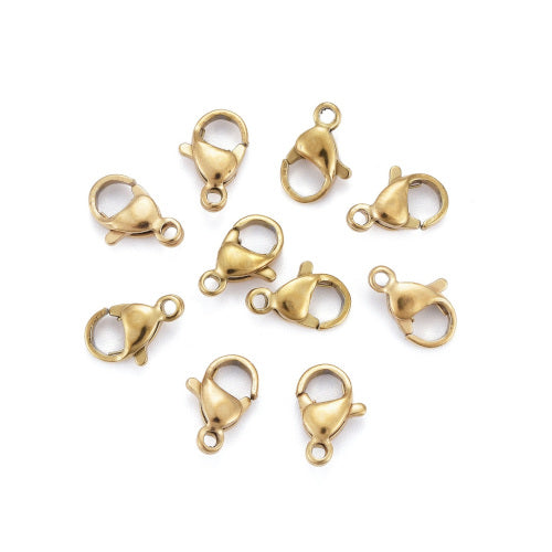 Lobster Claw Clasps, Stainless Steel, (IP), 18K Gold Plated, 10x6mm - BEADED CREATIONS