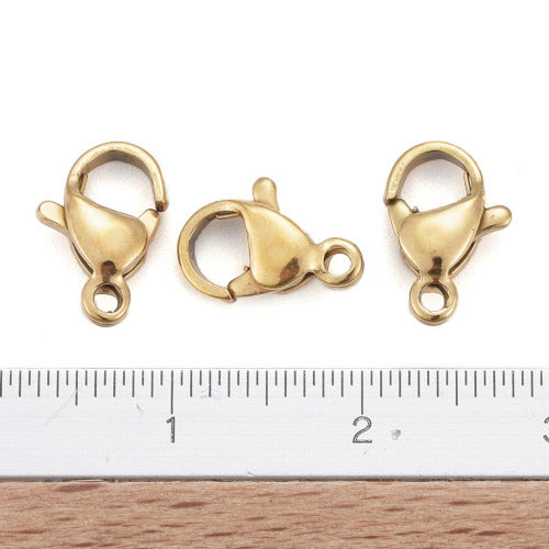 Lobster Claw Clasps, Stainless Steel, (IP), 18K Gold Plated, 10x6mm - BEADED CREATIONS