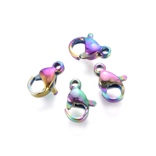 Lobster Claw Clasps, Stainless Steel, Ion Plated, Rainbow, 10x7mm - BEADED CREATIONS