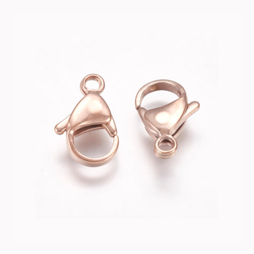 Lobster Claw Clasps, Stainless Steel, Ion Plated, Rose Gold, 15x9mm - BEADED CREATIONS