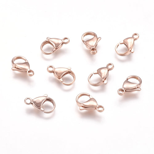 Lobster Claw Clasps, Stainless Steel, Ion Plated, Rose Gold, 15x9mm - BEADED CREATIONS