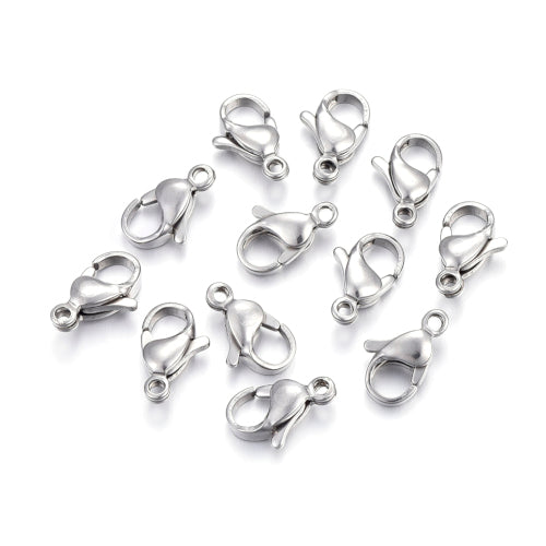 Lobster Claw Clasps, Stainless Steel, Silver, 12x7.5mm - BEADED CREATIONS