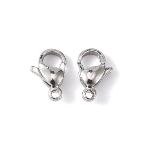 Lobster Claw Clasps, Stainless Steel, Silver, 13x8mm - BEADED CREATIONS