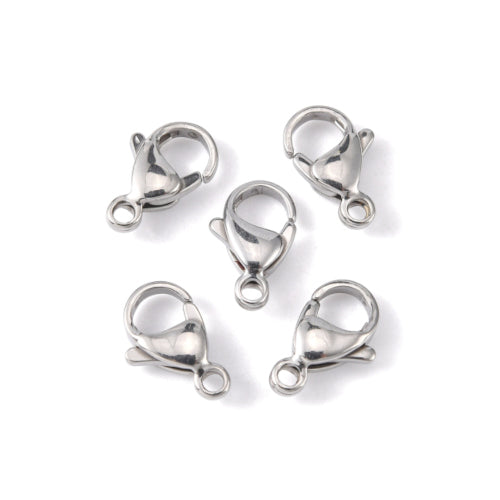 Lobster Claw Clasps, Stainless Steel, Silver, 13x8mm - BEADED CREATIONS