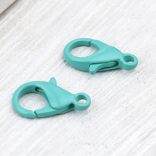 Lobster Claw Clasps, Turquoise, Color Plated, Alloy, 14x8mm - BEADED CREATIONS