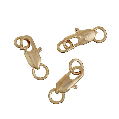 Lobster Claw Clasps, With 5mm Open Jump Ring, 14K Gold Plated, Alloy, 19x6mm - BEADED CREATIONS