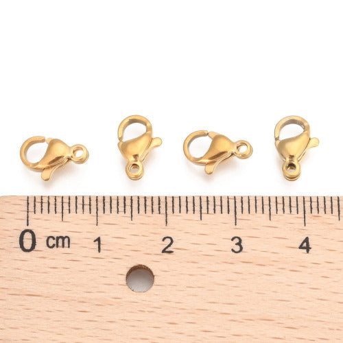 Lobster Claw Clasps, Stainless Steel, Gold Plated, 10x7mm - BEADED CREATIONS