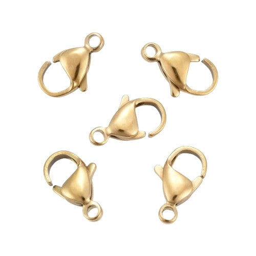 Lobster Claw Clasps, Stainless Steel, (IP), 18K Gold Plated, 12x7mm - BEADED CREATIONS