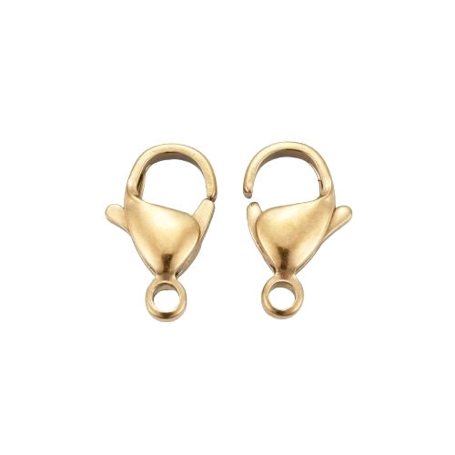 Lobster Claw Clasps, Stainless Steel, (IP), 18K Gold Plated, 12x7mm - BEADED CREATIONS