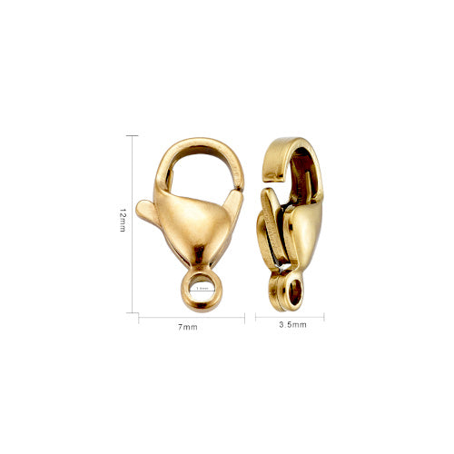 Lobster Claw Clasps, Stainless Steel, (IP), 18K Gold Plated, 12x7mm - BEADED CREATIONS