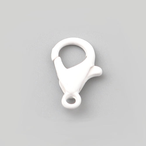 Lobster Claw Clasps, White, Color Plated, Alloy, 14x8mm - BEADED CREATIONS