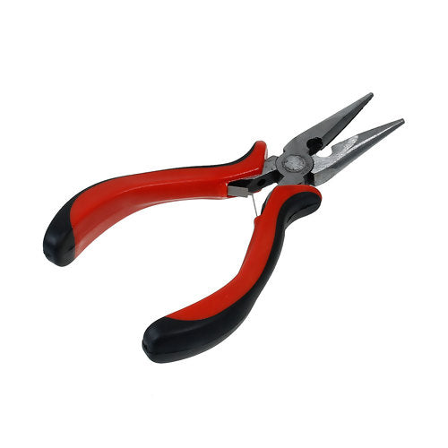 Long Chain Nose Pliers, Smooth Jaw, Carbon Steel, Red, Black, 13.5cm - BEADED CREATIONS