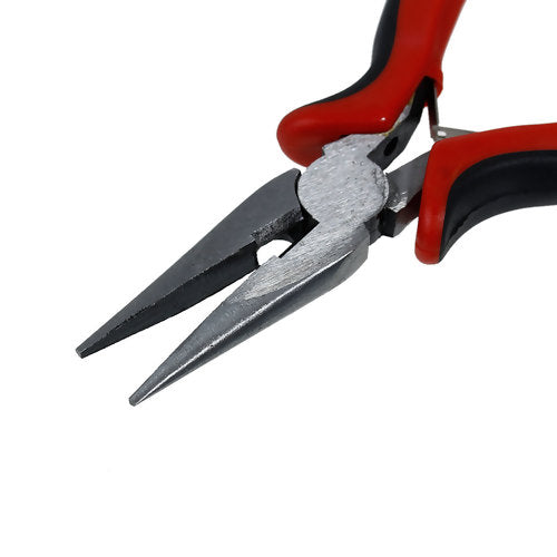 Long Chain Nose Pliers, Smooth Jaw, Carbon Steel, Red, Black, 13.5cm - BEADED CREATIONS